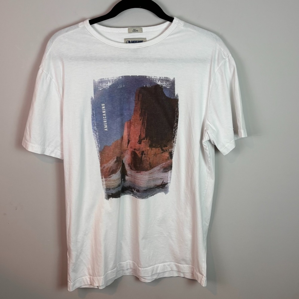 Americanino Mens Slim Fit Graphic Print Canyon 100% Cotton Tee SZ Large Art